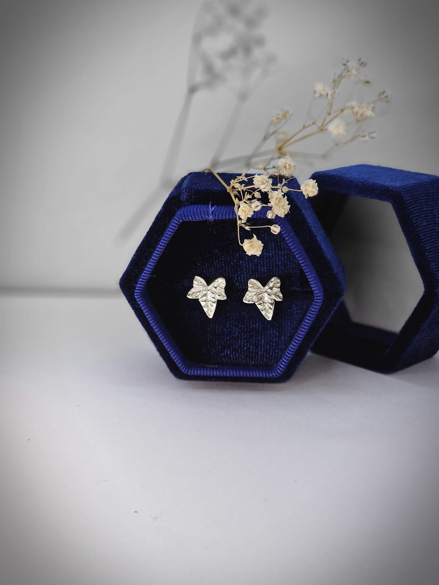 Fine Silver textured ivy stud earrings, s999 real silver botanical jewellery, high end silver jewellery, precious metal clay, gift for her.