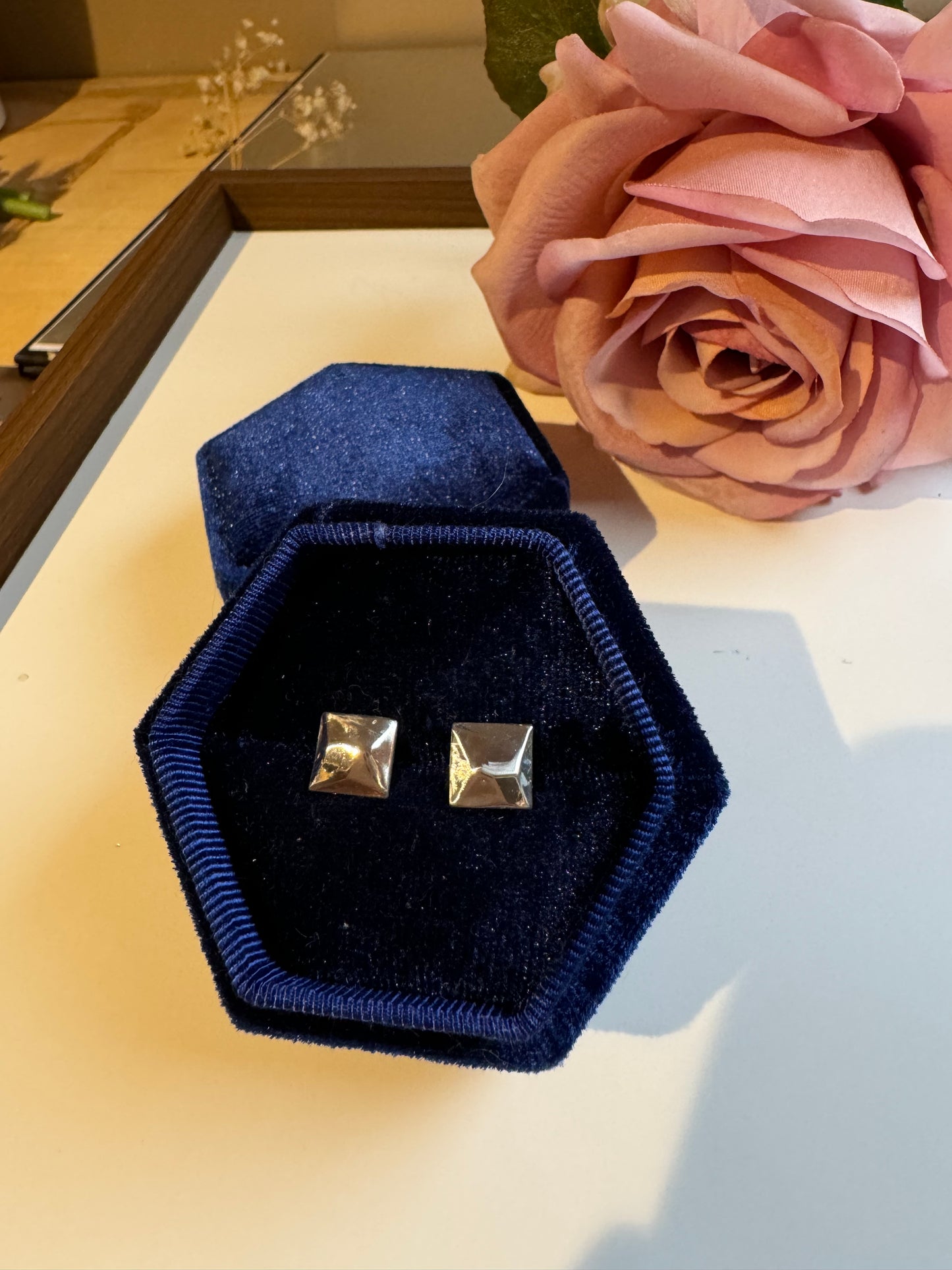 Fine Silver faceted square earrings, s999 silver asymmetrical jewellery, high end silver jewellery, precious metal clay, gift for her.