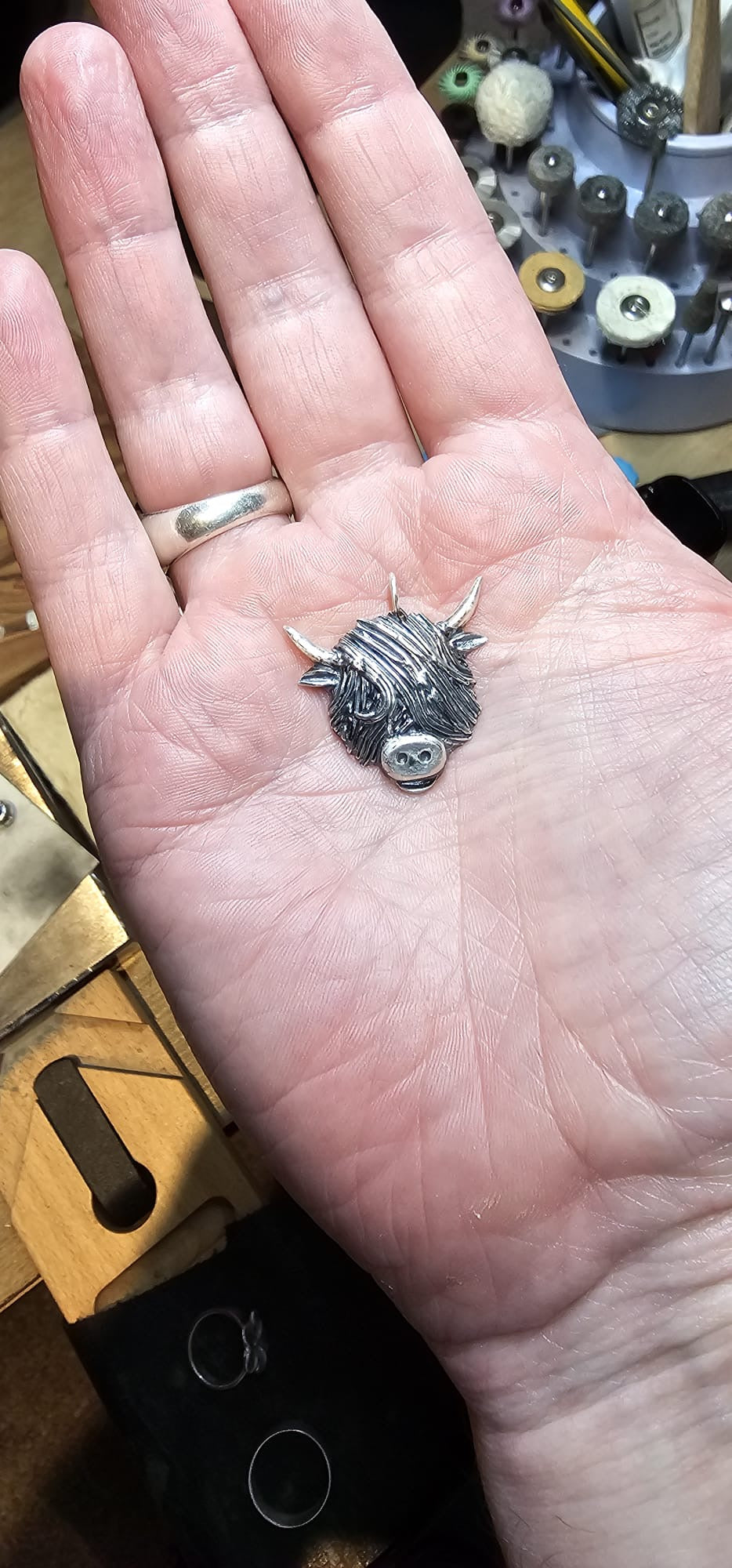 Sterling silver highland cow pendant