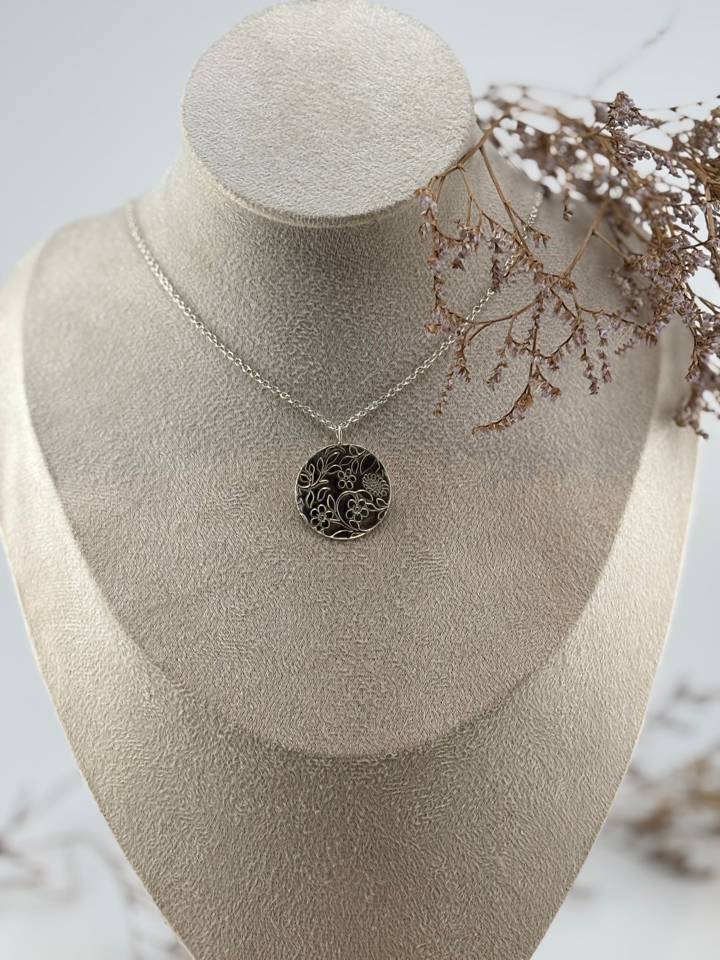 ‘in bloom’ disc pendant sterling silver necklace