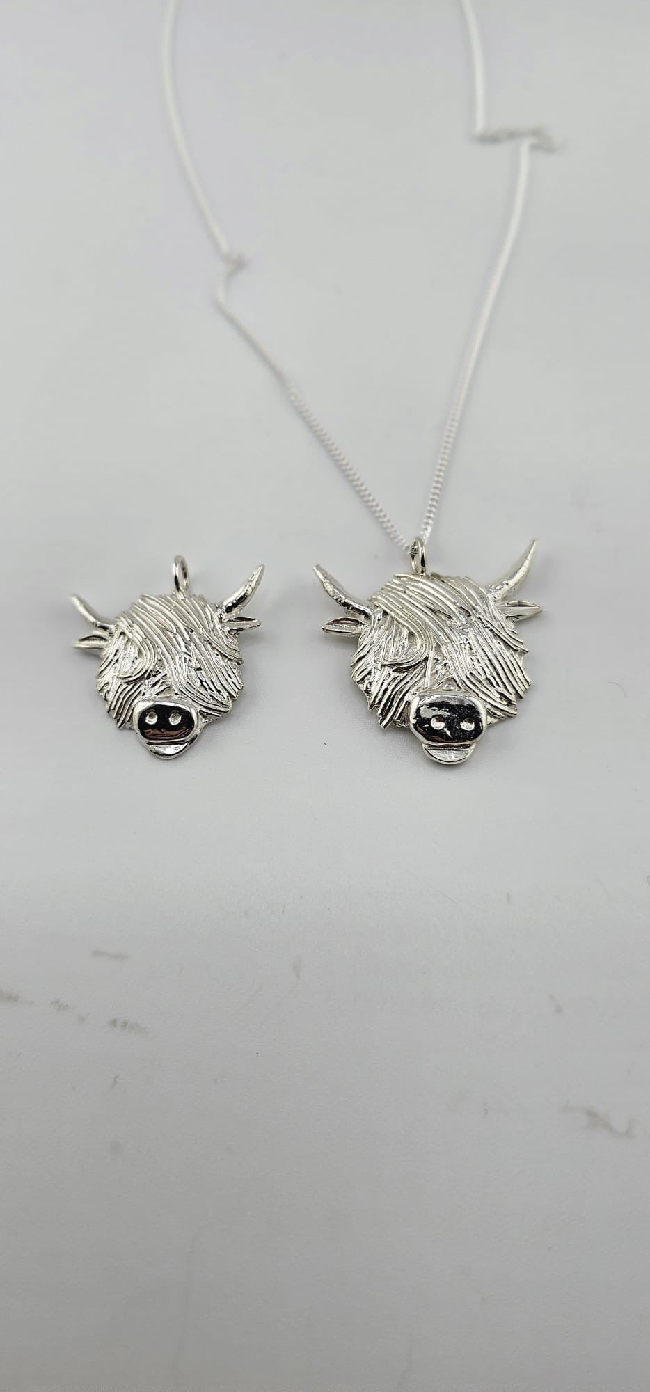Sterling silver highland cow pendant
