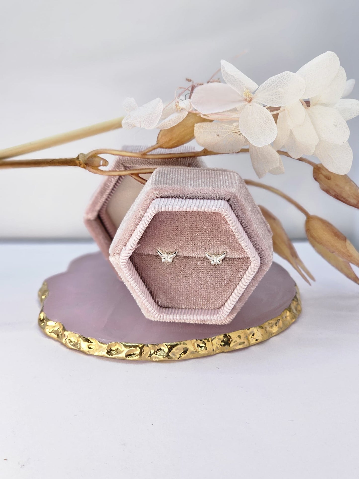 Fine Silver dainty butterfly stud earrings, s999 earrings, real silver jewellery, high end jewellery, precious metal clay, gift for her.