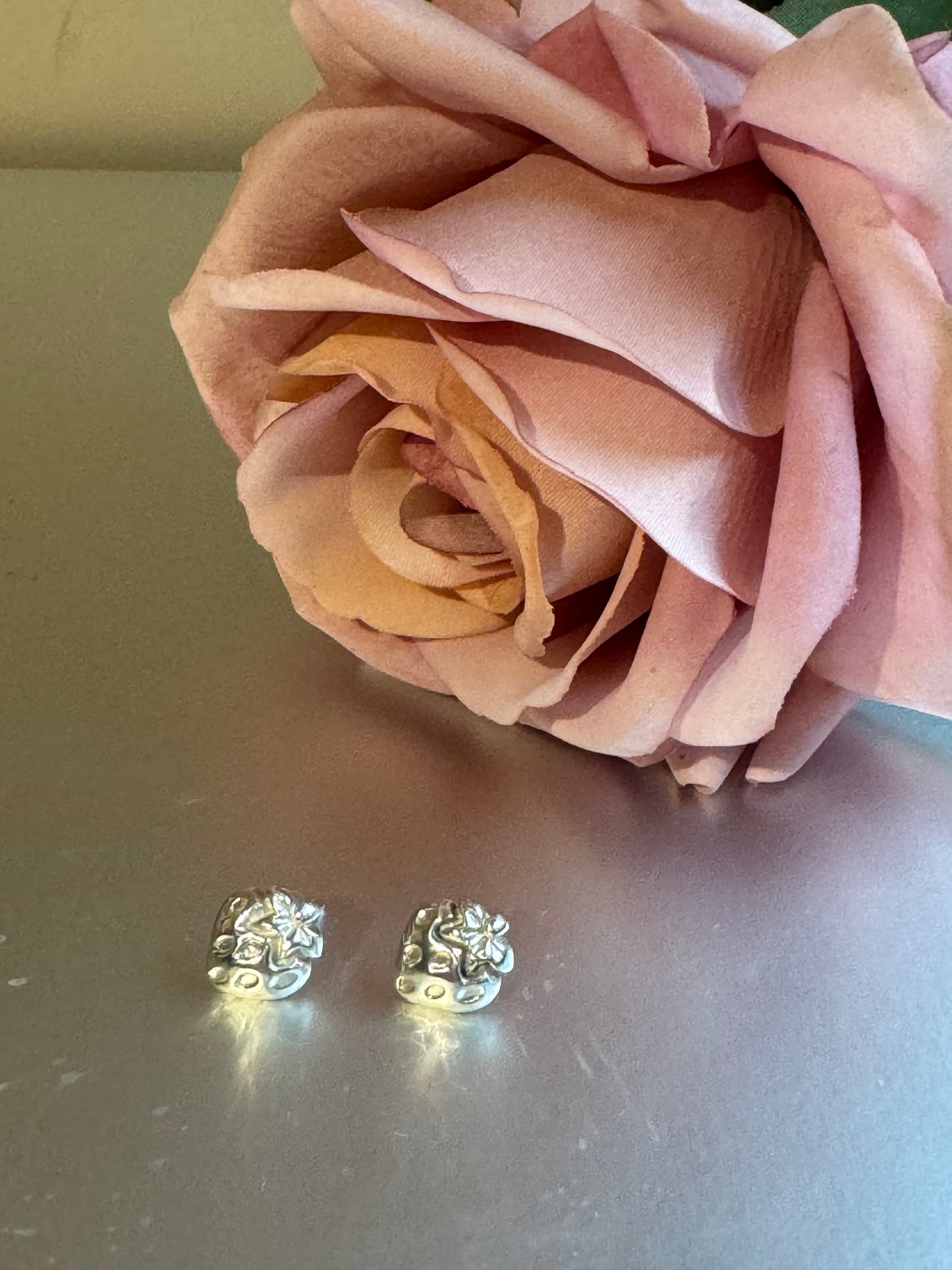 Fine Silver cute chunky strawberry stud earrings, s999 real silver jewellery, high end silver jewellery, precious metal clay, gift for her.