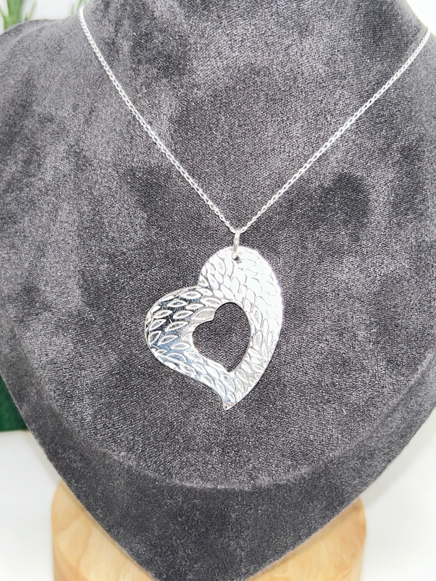 Textured fine silver 999 cut out heart necklace on sterling silver chain