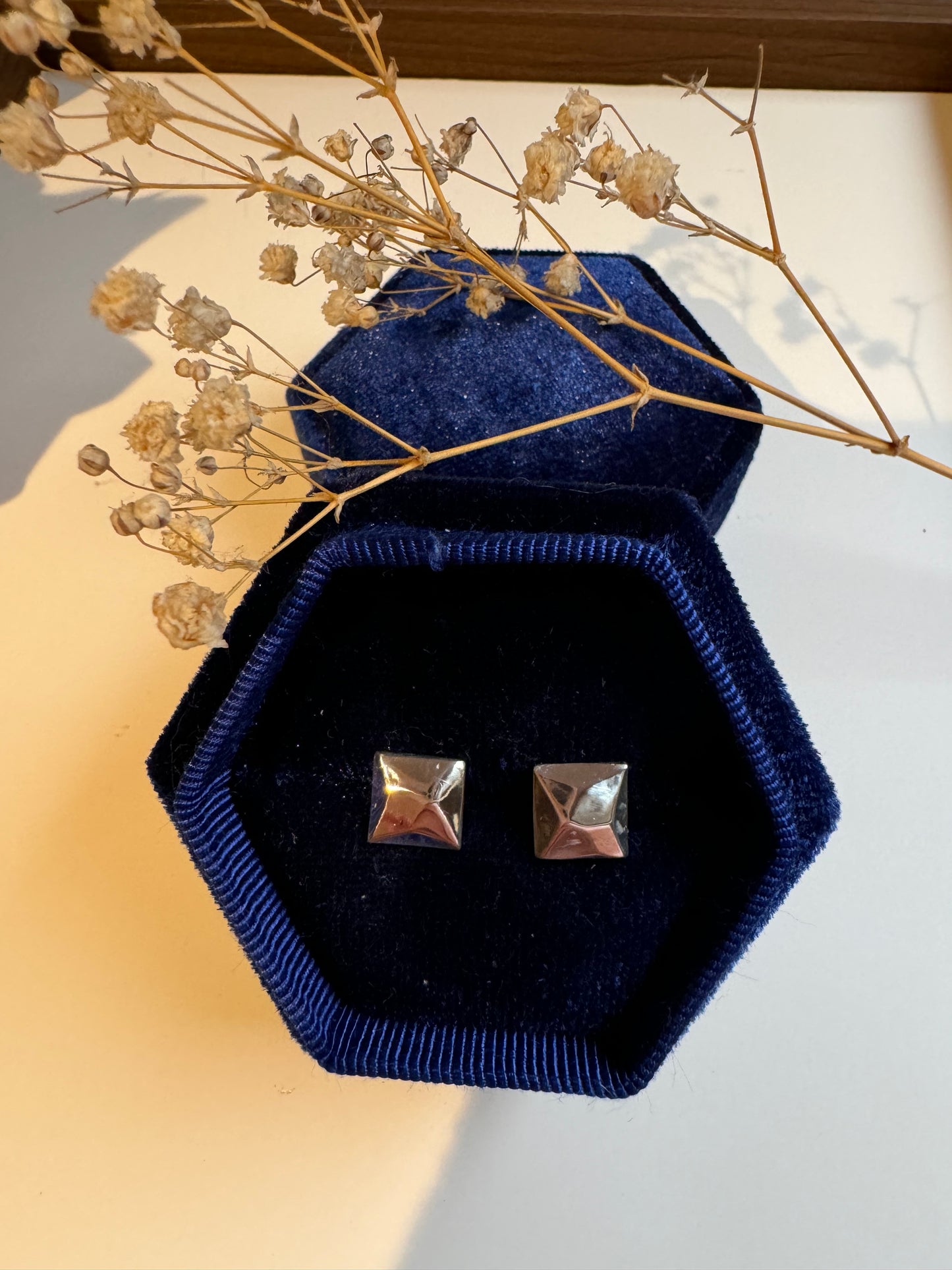 Fine Silver faceted square earrings, s999 silver asymmetrical jewellery, high end silver jewellery, precious metal clay, gift for her.