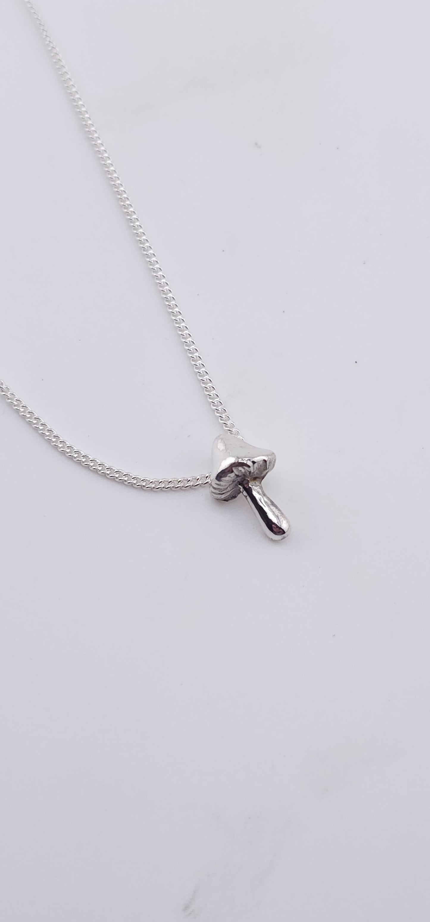 Sterling silver dainty forest mushroom necklace. Woodland vibe pendant