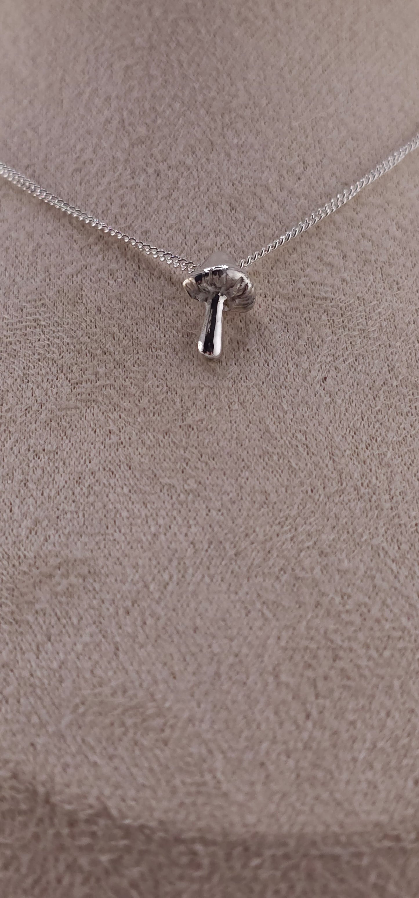 Sterling silver dainty forest mushroom necklace. Woodland vibe pendant