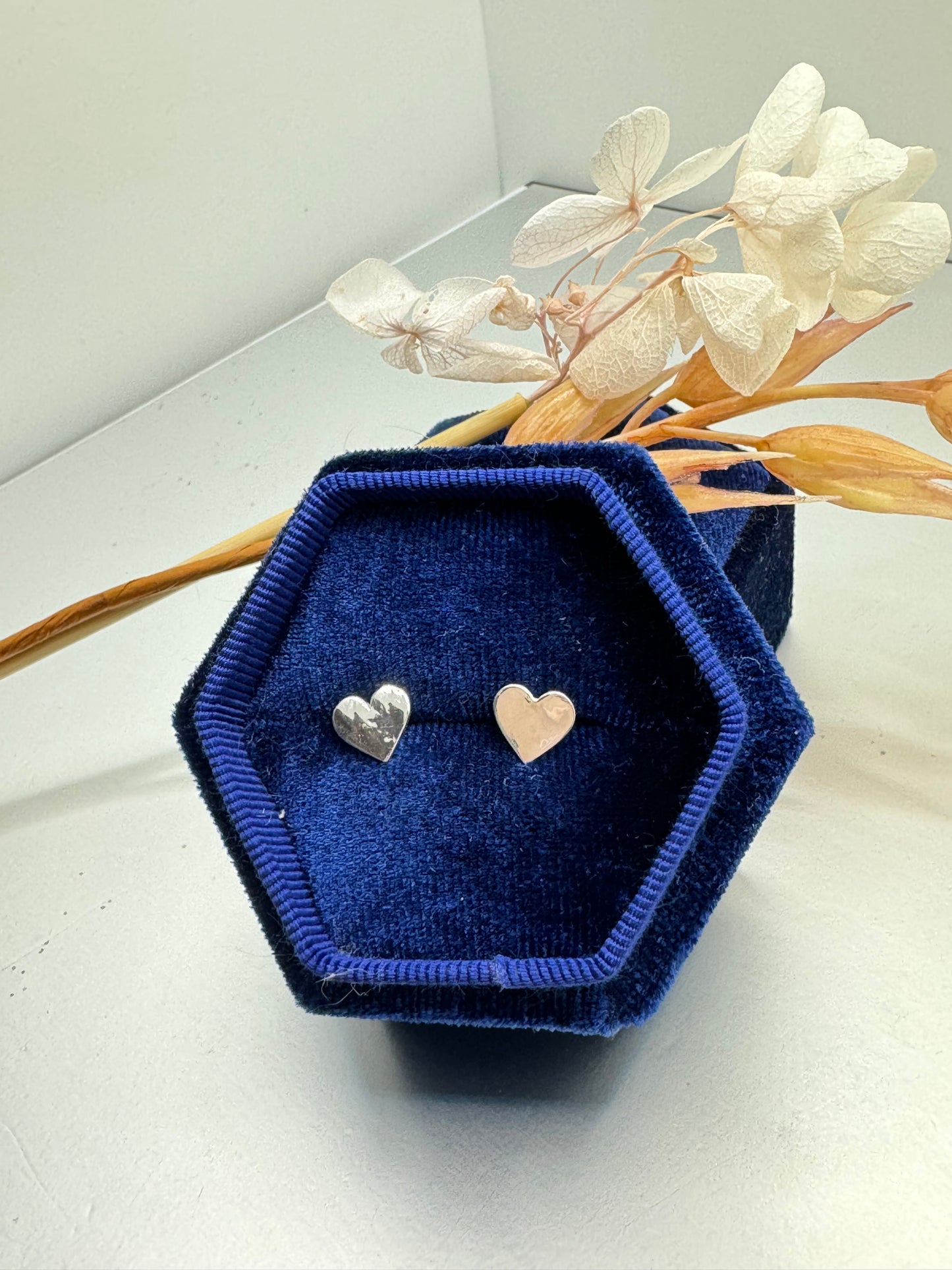 Fine Silver love heart stud earrings, s999, heart earrings, real silver jewellery, high end jewellery, precious metal clay, gift for her.