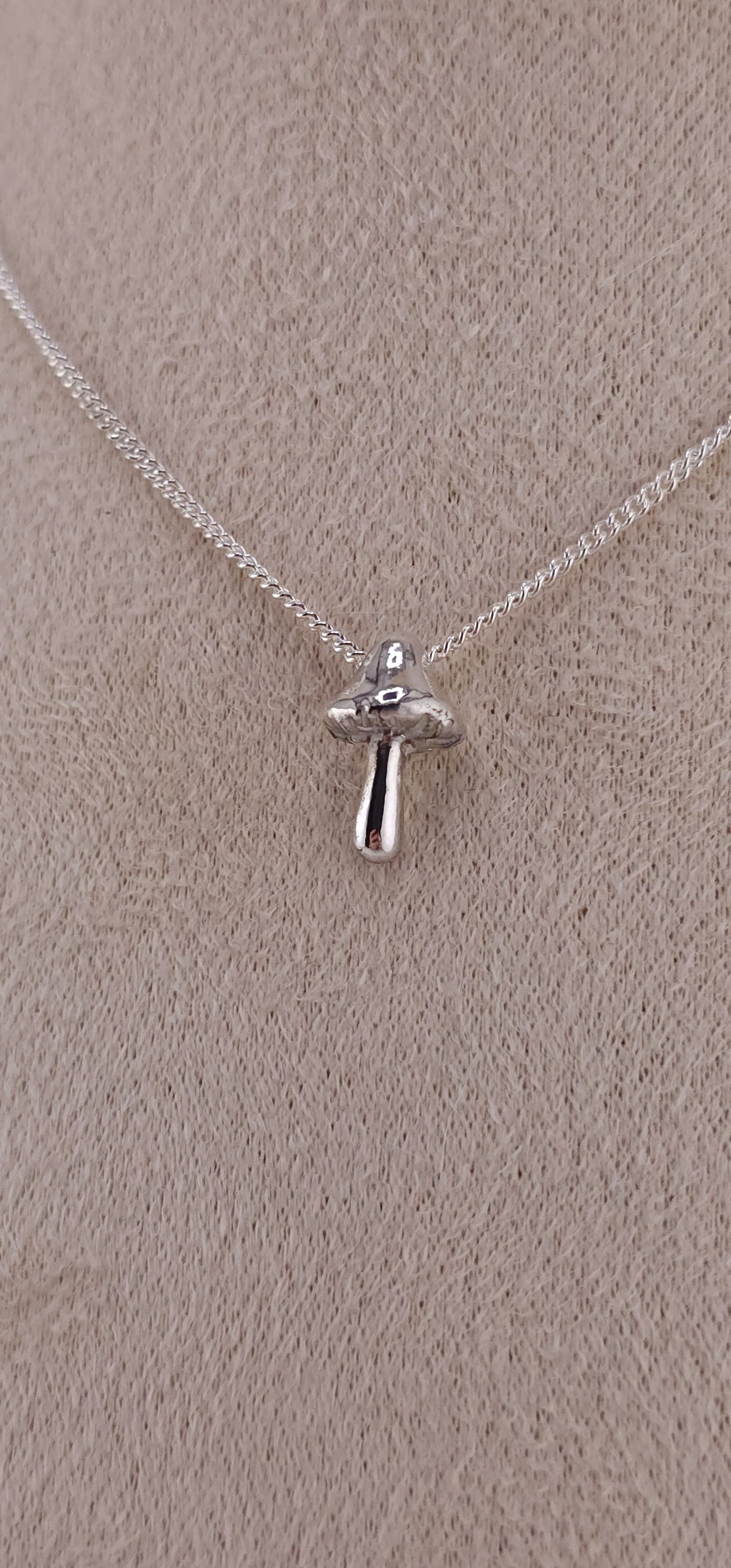 Sterling silver dainty forest mushroom necklace. Woodland vibe pendant