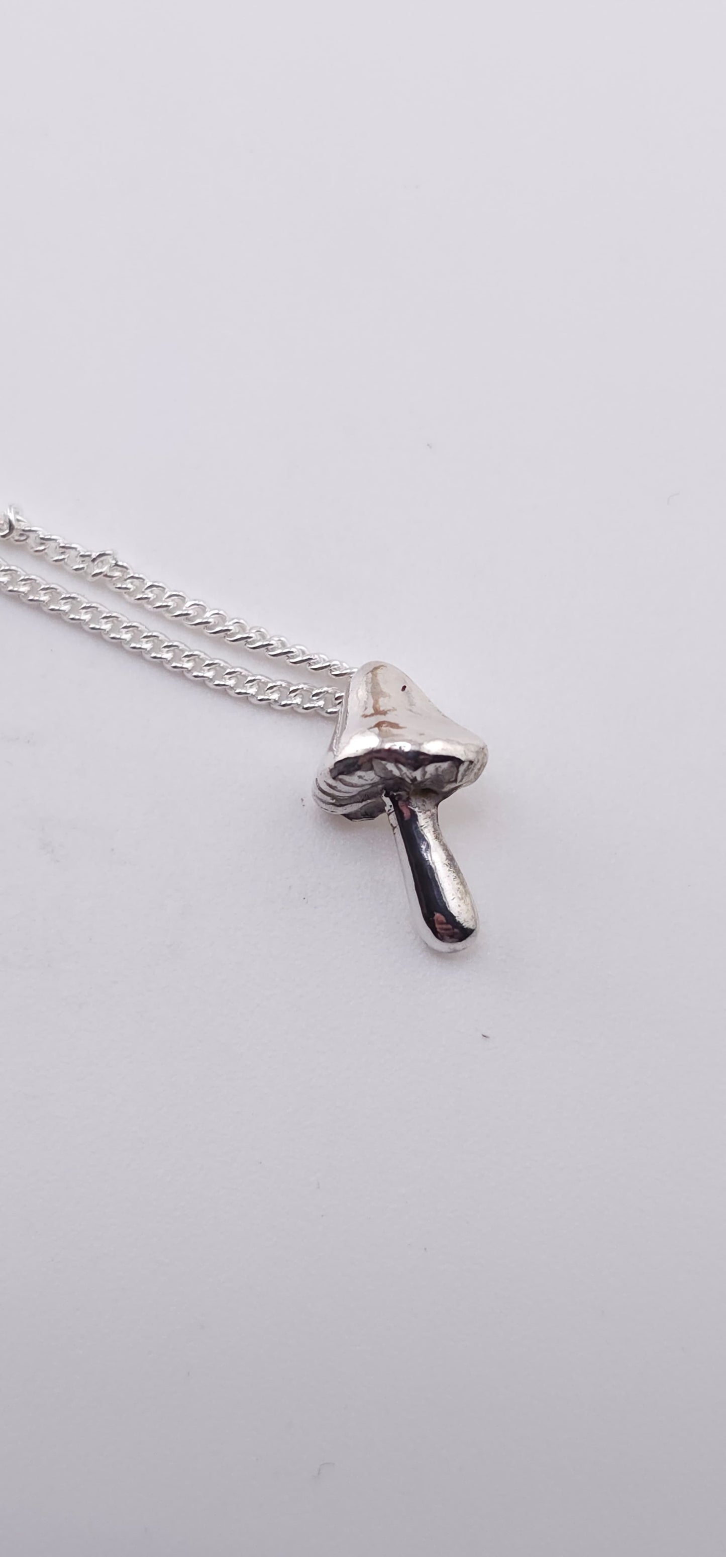Sterling silver dainty forest mushroom necklace. Woodland vibe pendant