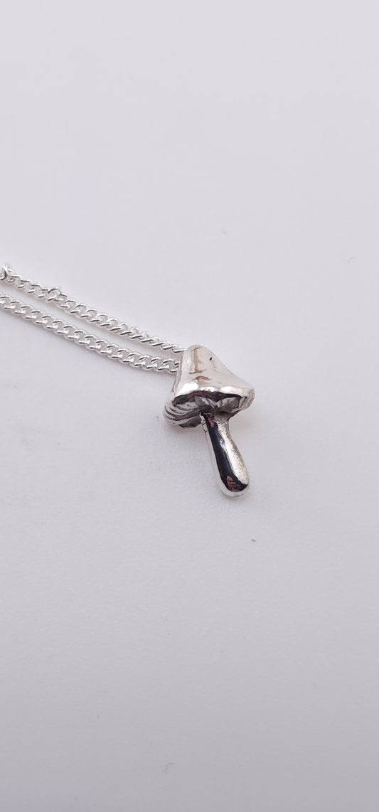 Sterling silver dainty forest mushroom necklace. Woodland vibe pendant