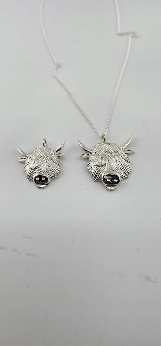 Sterling silver highland cow pendant