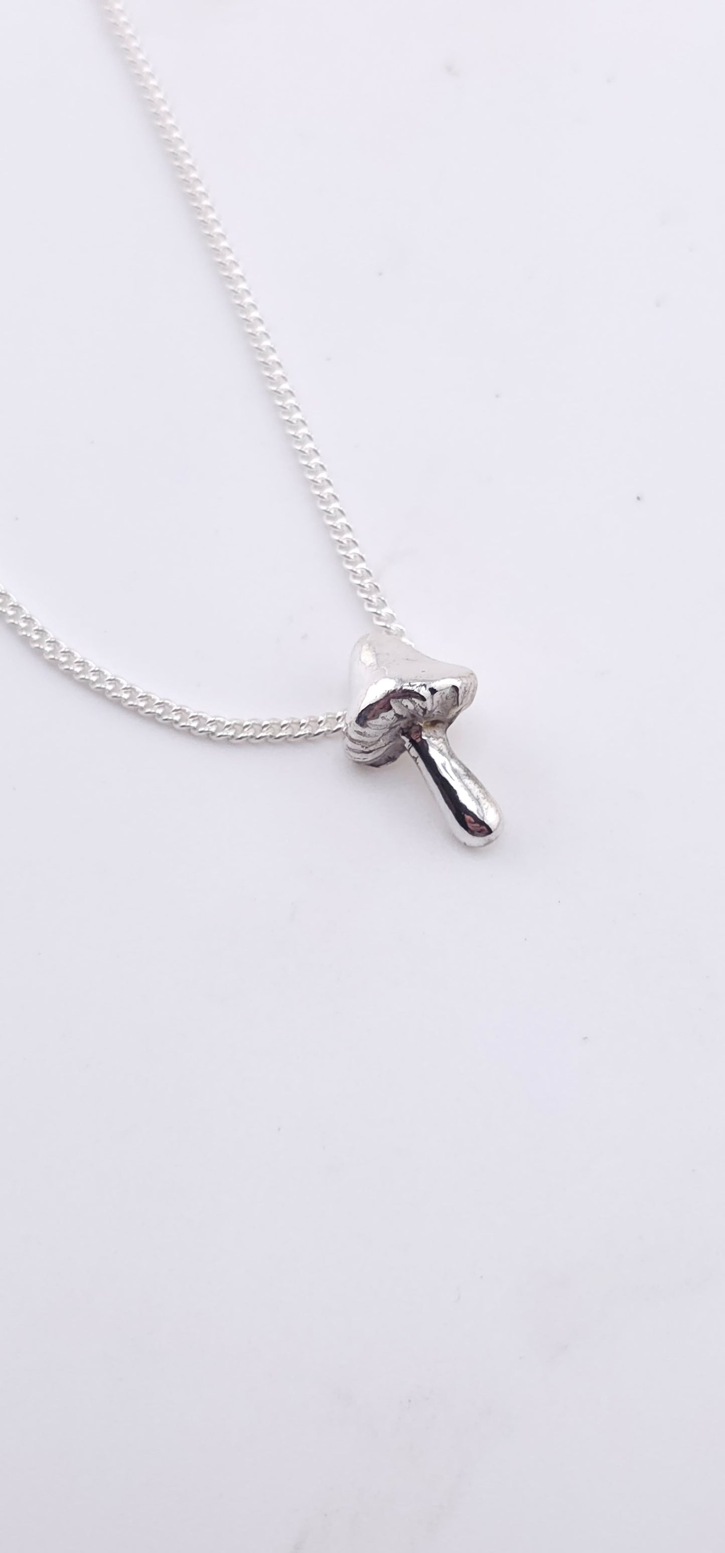 Sterling silver dainty forest mushroom necklace. Woodland vibe pendant