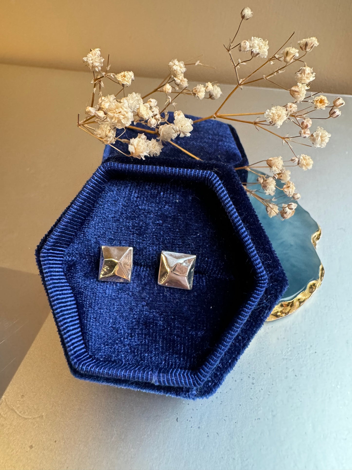 Fine Silver faceted square earrings, s999 silver asymmetrical jewellery, high end silver jewellery, precious metal clay, gift for her.