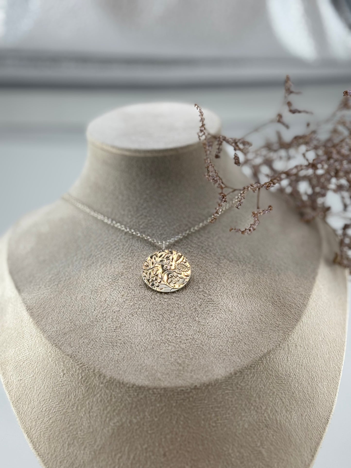 ‘in bloom’ disc pendant sterling silver necklace