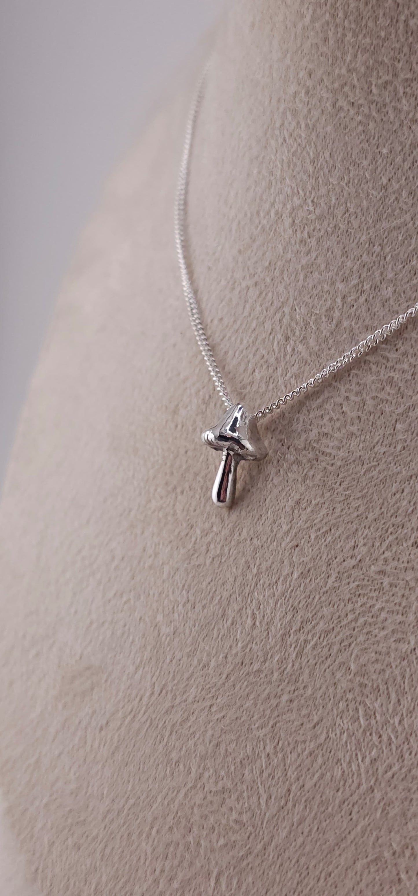 Sterling silver dainty forest mushroom necklace. Woodland vibe pendant