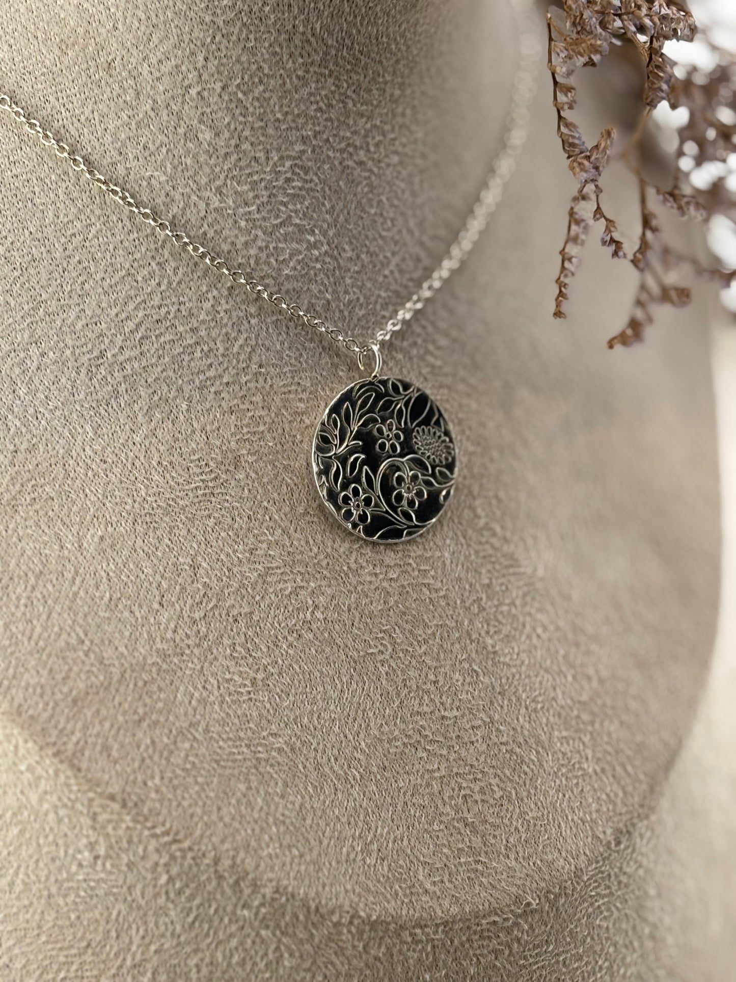 ‘in bloom’ disc pendant sterling silver necklace