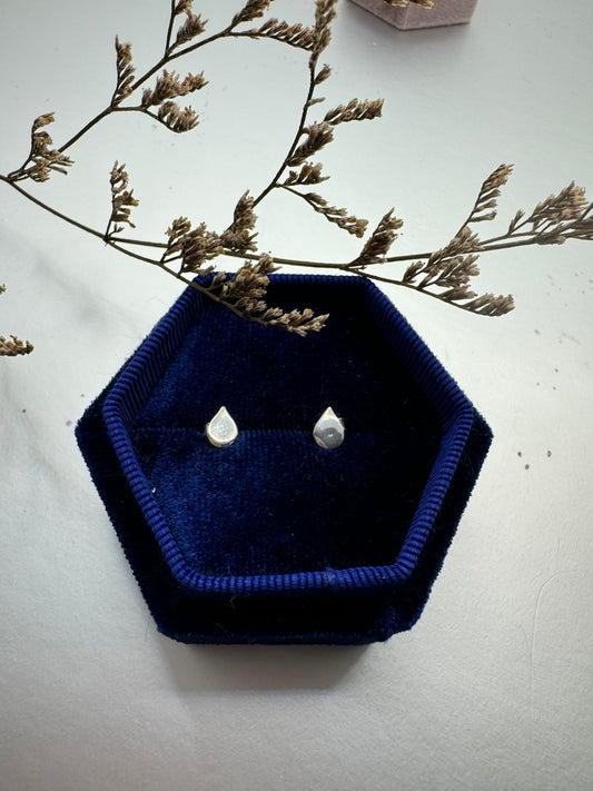 Fine Silver dainty teardrop stud earrings, s999 earrings, real silver jewellery, high end jewellery, precious metal clay, gift for her.