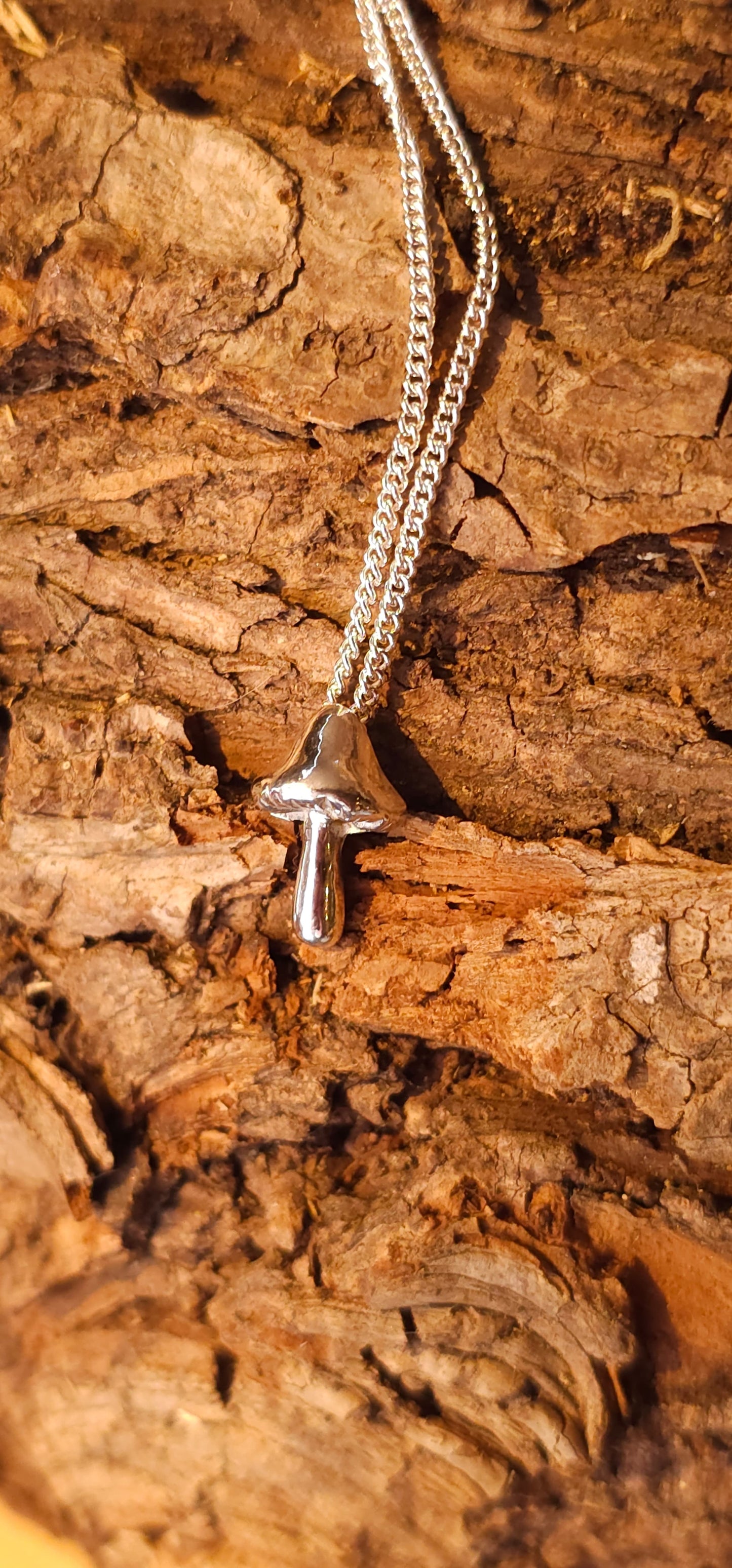 Sterling silver dainty forest mushroom necklace. Woodland vibe pendant