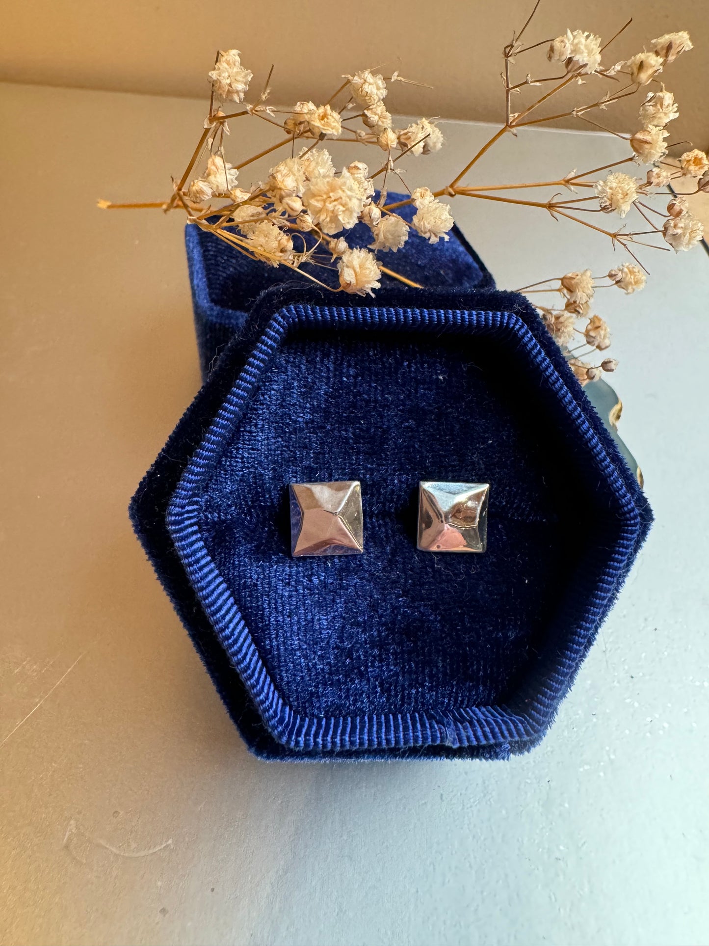 Fine Silver faceted square earrings, s999 silver asymmetrical jewellery, high end silver jewellery, precious metal clay, gift for her.