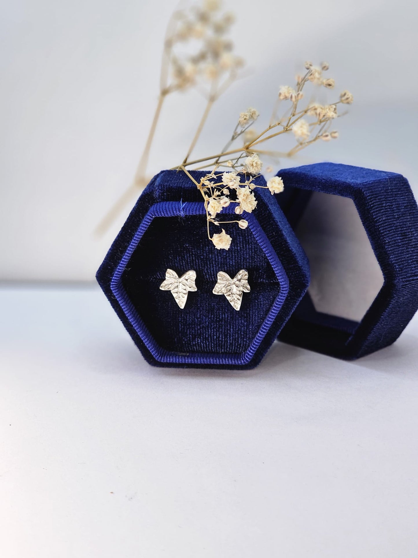 Fine Silver textured ivy stud earrings, s999 real silver botanical jewellery, high end silver jewellery, precious metal clay, gift for her.