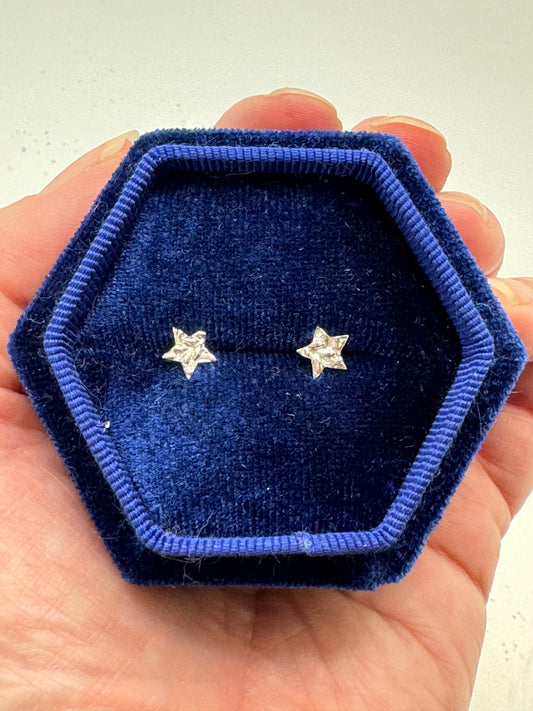 Fine Silver dainty textured star stud earrings, s999 earrings, real silver jewellery, high end jewellery, precious metal clay, gift for her.