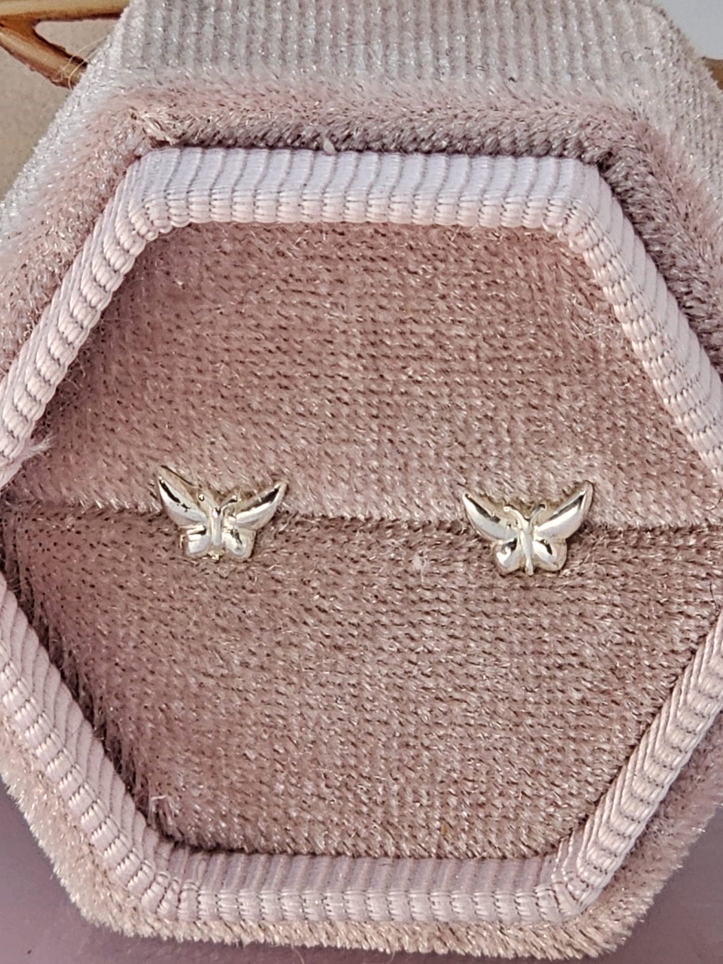 Fine Silver dainty butterfly stud earrings, s999 earrings, real silver jewellery, high end jewellery, precious metal clay, gift for her.