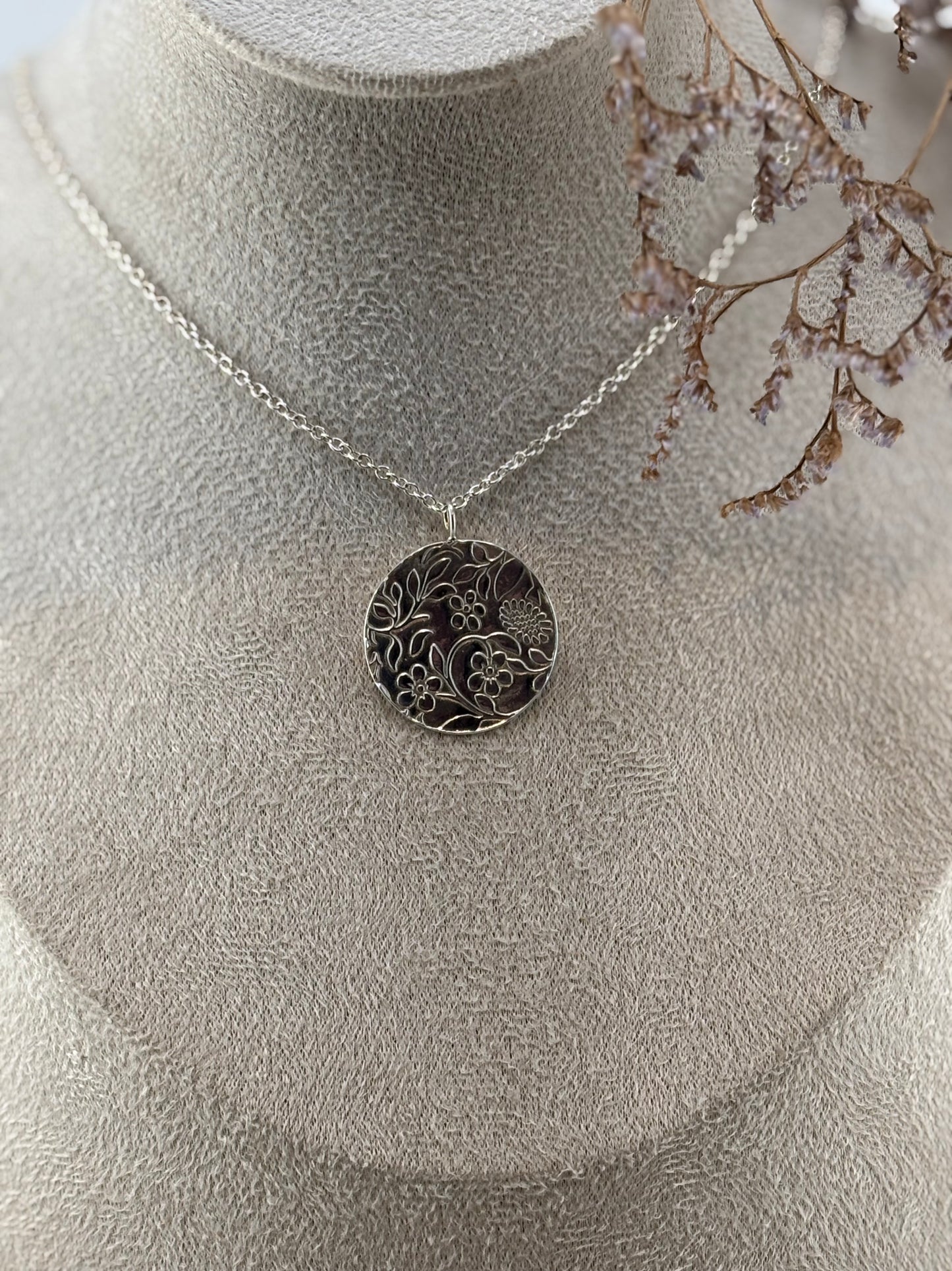 ‘in bloom’ disc pendant sterling silver necklace