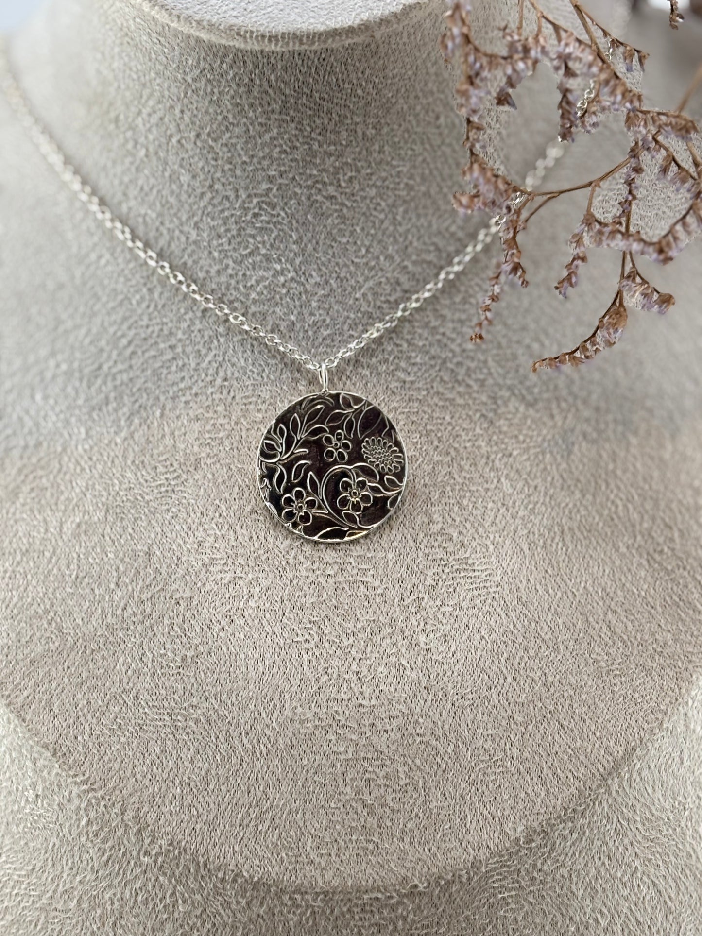 ‘in bloom’ disc pendant sterling silver necklace