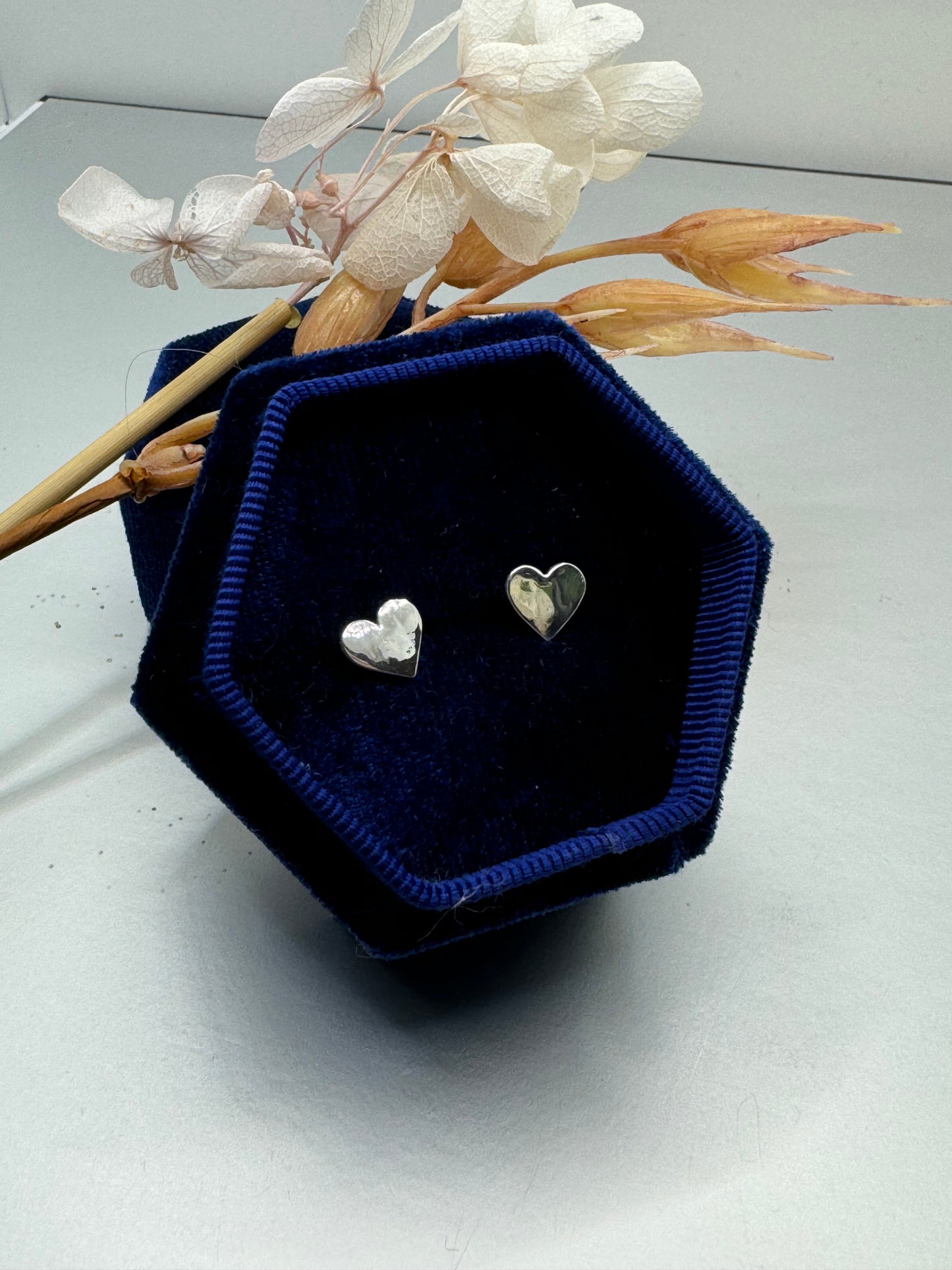 Fine Silver love heart stud earrings, s999, heart earrings, real silver jewellery, high end jewellery, precious metal clay, gift for her.
