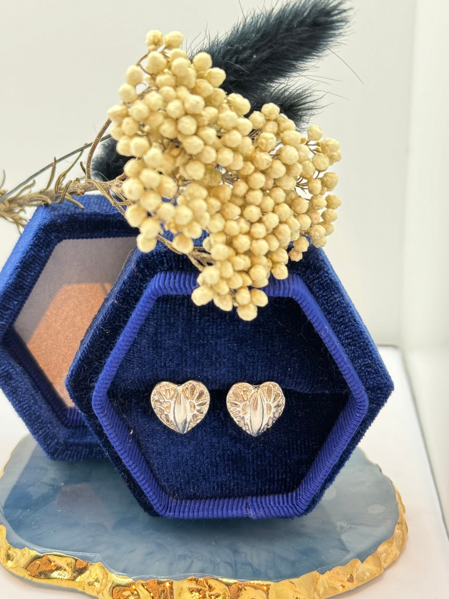 Fine Silver textured chunky heart stud earrings, s999 real silver jewellery, high end silver jewellery, precious metal clay, gift for her.