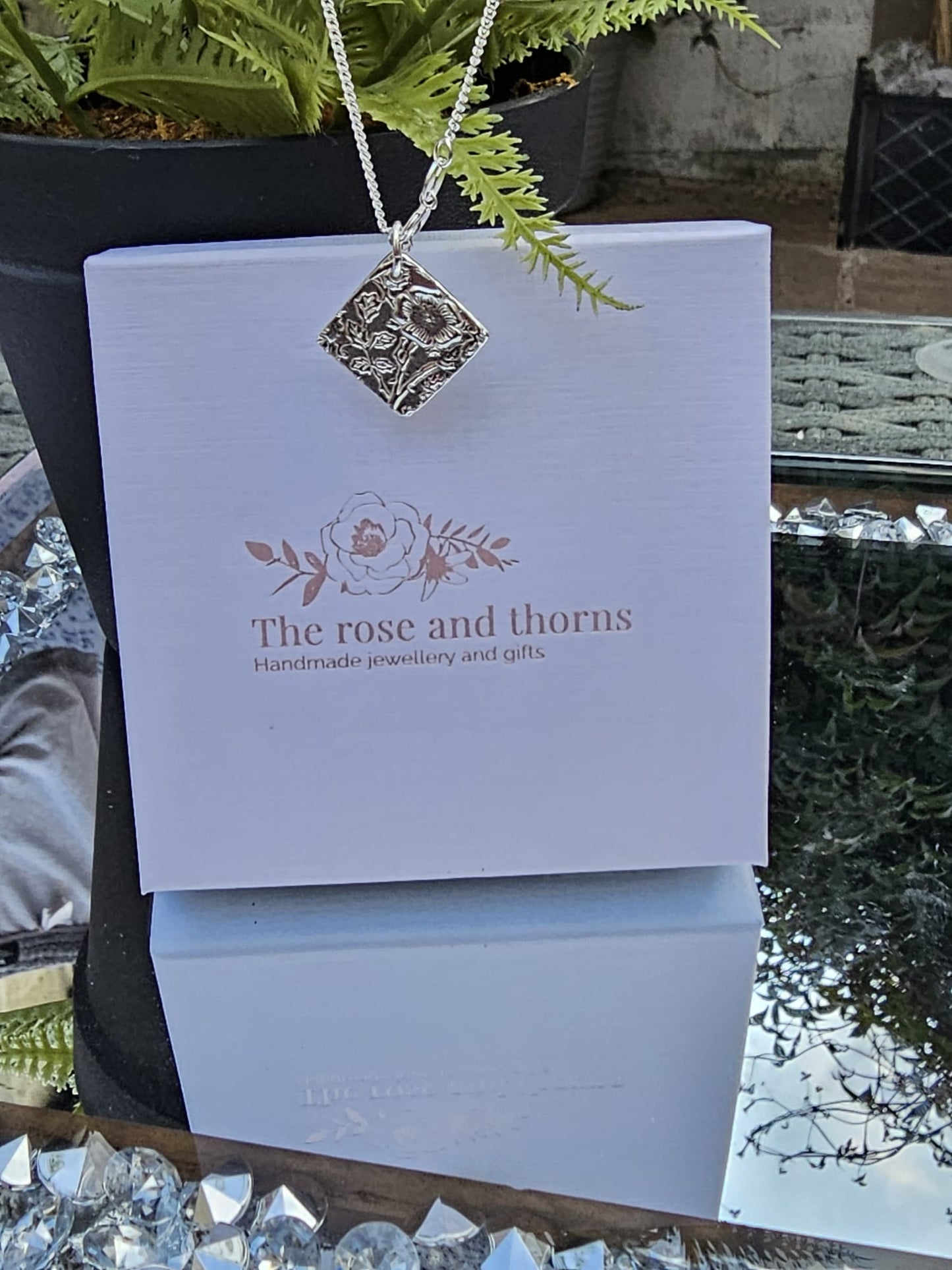 Carnation garden fine silver necklace