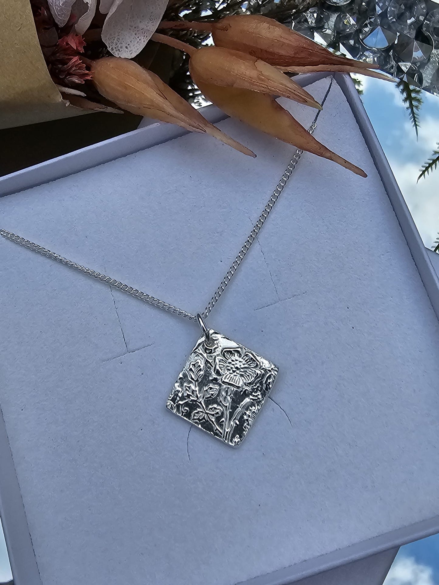 Carnation garden fine silver necklace