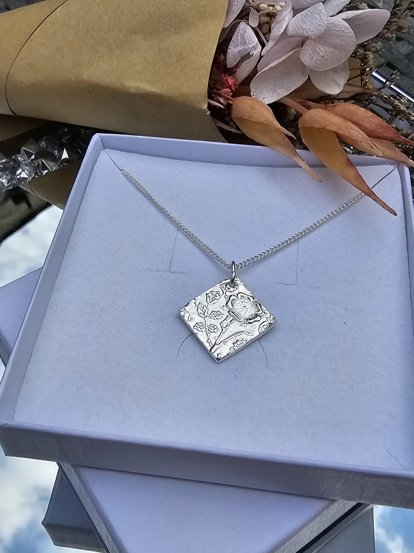 Carnation garden fine silver necklace